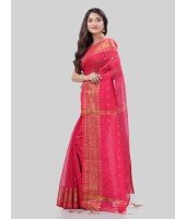 DESH BIDESH Women`s Bengal Cotton Silk Pure Handloom Cotton Saree Kohinoor Work With Blouse Piece(Pink)